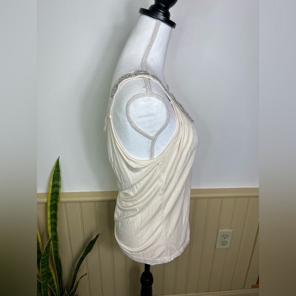 Y2K Nine & Co L Cream Beaded Babydoll Tank Small Glam Sequin Sparkle Going Out - Picture 4 of 10